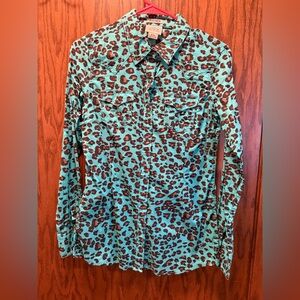 Ariat Women's Turquoise and Black Leopard Print Shirt